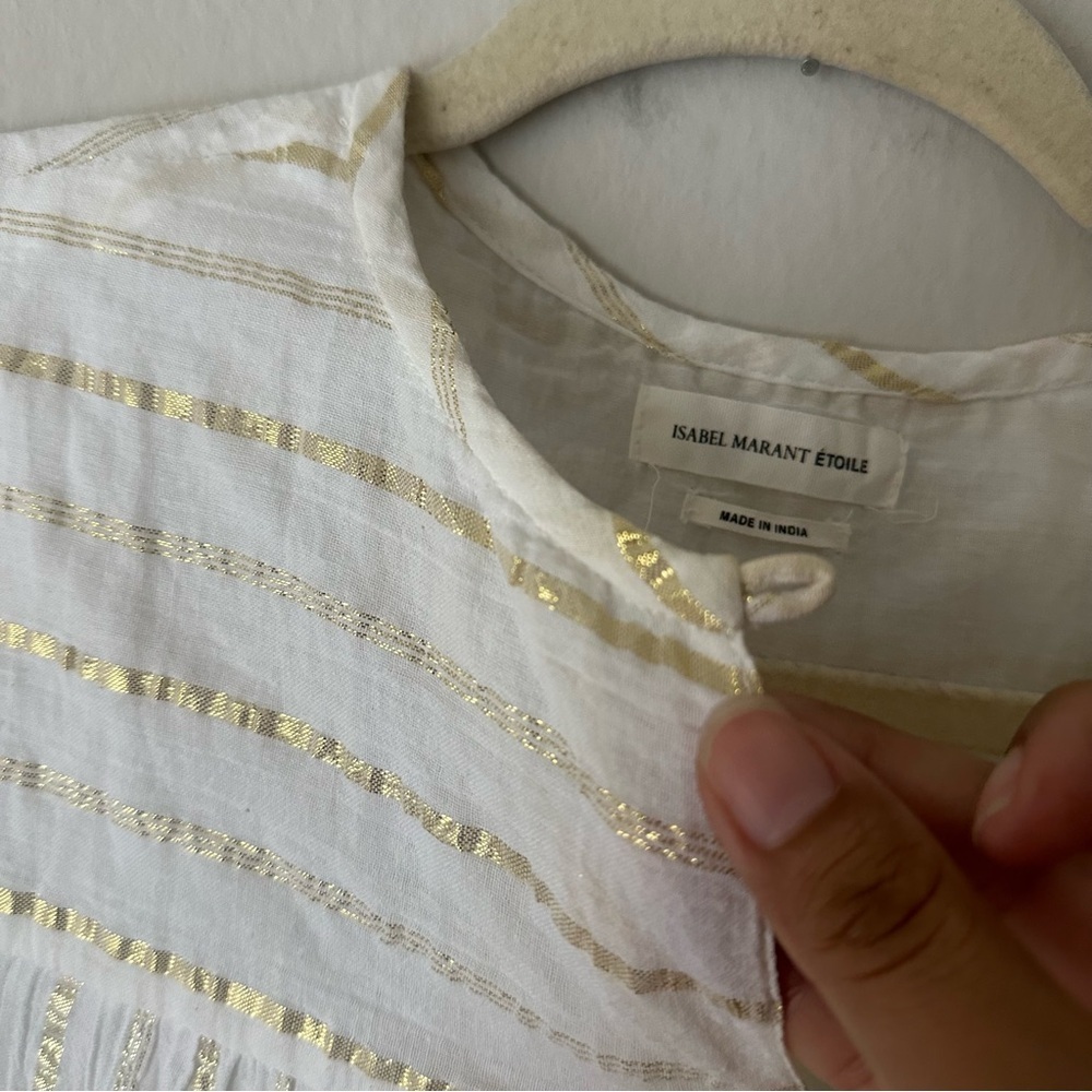 ISABEL MARANT ÉTOILE Peasant Style Dress White with Gold Stripes Size 36 - Picture 5 of 12